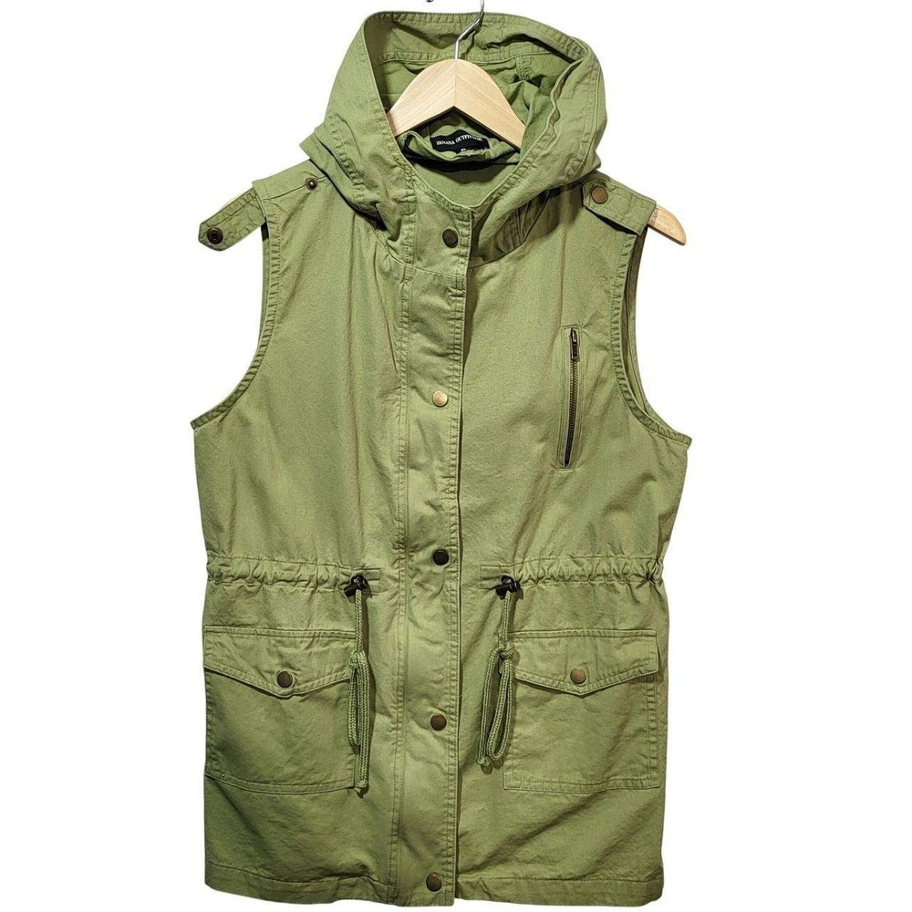 Zenana Light Green Hooded Vest,‎ Zipper/Snap, Drawstring Waist, Pockets, Size L